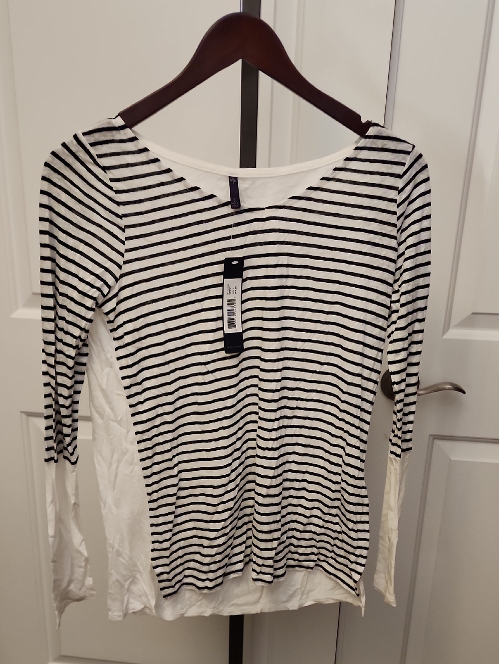 NYDJ Black & White Striped Long-Sleeve Tee